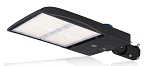 300W LED Street Light 1 - angled view, black, large rectangular led array with protective glass lens, robust heat sink