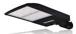 300W Shoebox LED Parking Lot Light 1 - 3/4 view, black, led shoebox area light featuring rectangular led array panel