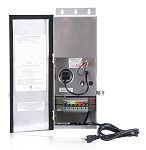 300W LED Premium Low Voltage Transformer 1 - front angled view, gray, metal electrical enclosure housing low voltage power