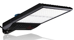 300W Motion Sensor LED Parking Lot Light 1 - angled view, black, rectangular led array with protective lens cover