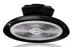 400W LED Shop Light 1 - angled bottom view, black, led high bay fixture featuring circular design with prominent