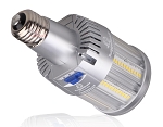 35W Medium Base LED Corn Bulb 1 - angled view, silver, e39 mogul base featuring advanced thermal management