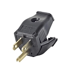 LED Light Accessory 1 - angled view, black, plastic electrical plug adapter with three-prong grounded plug configuration