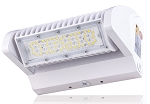 40W Full Cutoff LED Wall Pack 1 - 3/4 view, white, rectangular led array with multiple smd chips, integrated heat sink
