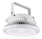 400W Class I Div II LED Light 1 - 3/4 view, white, heavy-duty construction with integrated heat sink cooling fins