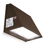40W Full Cutoff LED Wall Pack 1 - angled view, bronze, angular wedge-shaped housing with integrated led array