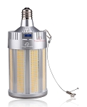 360W LED Large Base Corn Bulb 1 - angled view, silver, led corn bulb with e26/e27 screw base featuring multi-panel led array