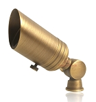 5W LED Landscape Spot Light 1 - angled view, brass spotlight fixture with cylindrical housing and adjustable mounting