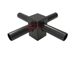 LED Light Pole Tenon Adapter 1 - angled view, black, led lighting connector featuring four-way cross junction design