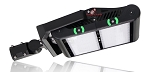 500W 480V LED Sport Light 1 - angled view, black, modular design with two separate led arrays, integrated heat sink