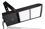 500W Shoebox LED Parking Lot Light 1 - angled view, black, dual led modules with white led arrays, integrated heat sink