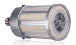 50W Medium Base LED Corn Bulb 1 - angled view, silver, led corn bulb with e26/e27 screw base featuring multiple rows of smd