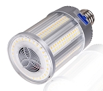 50W LED Large Base Corn Bulb 1 - angled view, gray, led corn bulb with e26/e27 medium base featuring multiple rows of warm
