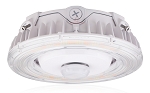 55W LED Motion Sensor Parking Garage Light 1 - bottom view, white, robust industrial construction with prominent heat