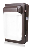 60W Commercial LED Wall Pack 1 - angled view, bronze, built-in photocell sensor and ribbed polycarbonate lens, robust