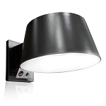 6W Solar LED Flood Light 1 - angled view, black, modern architectural design with curved housing profile