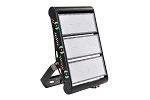 750W LED Sport & Area Light 1 - 3/4 view, black, modular three-panel led array design with individual heat sink sections