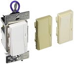 Wall Dimmer Switch - angled view, white, led dimmer switch with paddle-style toggle and separate paddle controls shows main