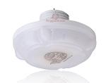 LED Photocell Bypass Cap 1 - angled view, white, led ceiling light with decorative scalloped edge design and frosted