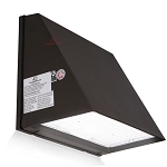 80W Full Cutoff LED Wall Pack 1 - 3/4 view, bronze, full cutoff design and integrated led light panel, angular modern housing