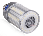 80W LED Large Base Corn Bulb 1 - 3/4 view, high-wattage led corn bulb with aluminum heat sink housing and clear polycarbonate