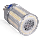80W Mogul Base LED Corn Bulb 1 - angled view, high-wattage led corn bulb with e26/e27 mogul base featuring silver aluminum