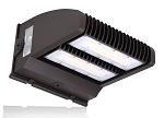 80W Commercial LED Wall Pack 1 - angled view, bronze, dual-module design featuring two rectangular led arrays