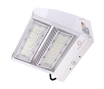 80W Full Cutoff LED Wall Pack 1 - angled view, white, powder-coated led canopy light featuring dual led modules