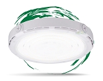 90W LED Parking Garage Canopy Light 1 - angled view, white, plastic led ceiling light fixture with oval shape and smooth