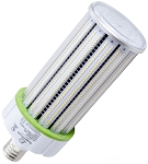 150W E39 LED Corn Bulb 1 - angled view, white, e26/e27 screw base featuring multiple vertical led arrays on aluminum heat
