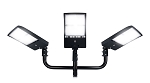 300W LED Parking Lot Lighting Package 1 - front view, black, led sports lighting system featuring three adjustable flood