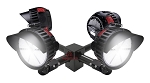 500W LED Stadium Lighting Package 1 - 3/4 view, dark gray dual-head led stadium light featuring robust cooling fins, yoke