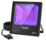 150W LED Knuckle Mount Flood Light 1 - 3/4 view, black, uv flood light with ip66 weather rating, purple uv led array visible