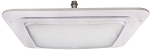 240W LED Parking Garage Canopy Light 1 - angled bottom view, white, powder-coated led recessed canopy light with square trim