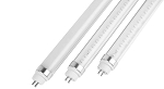 24W T5 HO LED Tube 1 - angled view, four white led tube lights with clear glass housings and aluminum end caps