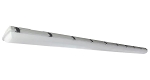 65W LED 8 Foot Vapor Tight Light 1 - 3/4 view, white, powder-coated led stadium light featuring elongated linear housing