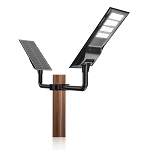 120W LED Parking Lot Lighting Package 1 - angled view, black, integrated solar panel featuring modular led array design