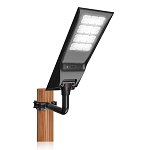 120W LED Parking Lot Lighting Package 1 - angled view, black, powder-coated led street light featuring modular led array