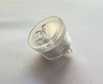 40W DC powered port for , Durado and Rotate 1 - angled view, silver, led bulb with integrated heat sink fins and clear lens