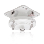 LED Light Mounting Accessory 1 - angled view, white, powder-coated ceiling mount junction box with three-way connection hub