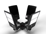 300W LED Parking Lot Lighting Package 1 - angled view, black, led stadium lights with modular design featuring large heat