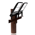 300W LED Parking Lot Lighting Package 1 - angled view, dual-head black led flood light system with adjustable yoke mounts
