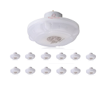 LED Photocell Bypass Cap 1 - multiple views, white, round led ceiling light fixture with dome-shaped housing and decorative