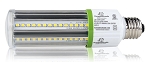 12W LED Corn Light Bulb - angled view, clear polycarbonate housing showing multiple rows of warm white led chips